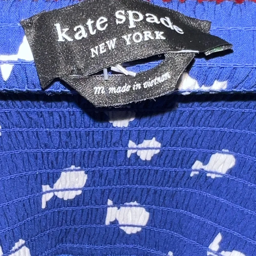 Kate Spade New York Blue Fish Print Midi Dress Ruffle Straps Size M